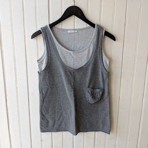 Yargici Tops - Yargici Grey Layered Pocket Sleeveless Tank Tee Yargici Tops - Yargici Grey Layered Pocket Sleeveless Tank Tee